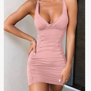 ZileZile Sexy Bodycon Sleeveless V-Neck Ruched Spaghetti Strap Mini Club Dress